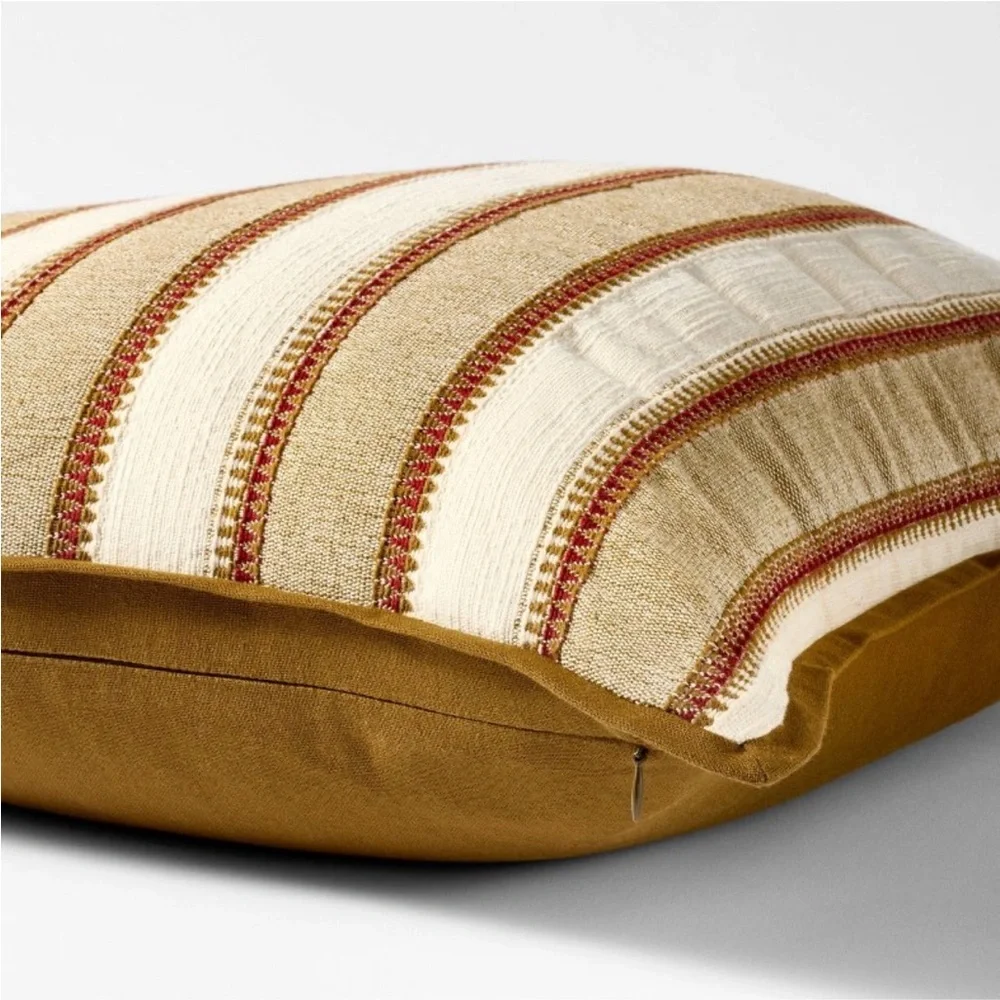 Burgundy olive and cream vertical stripe pillow - 20x20 - Threshold Studio McGee